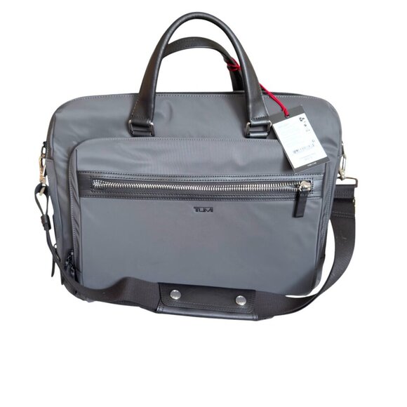 Tumi OAKFIELD Grey Nylon & Leather Large Laptop Briefcase  136350, New with tags - Picture 1 of 16